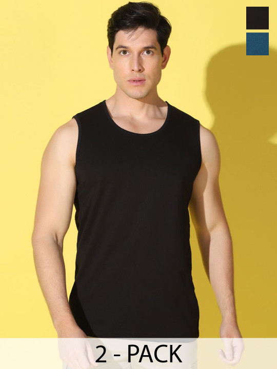 WOOSTRO Men Pack Of 2 Printed Super Combed Cotton Gym Vests