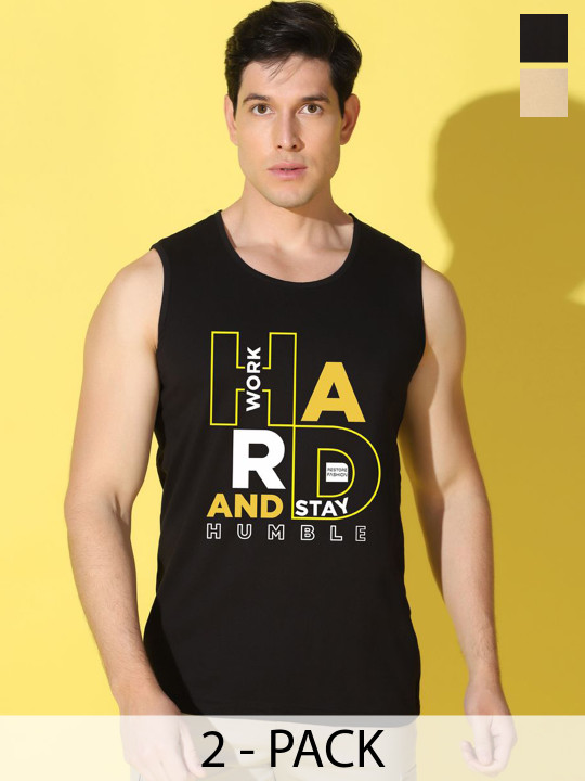 WOOSTRO Men Pack Of 2 Printed Combed Cotton Gym Vests