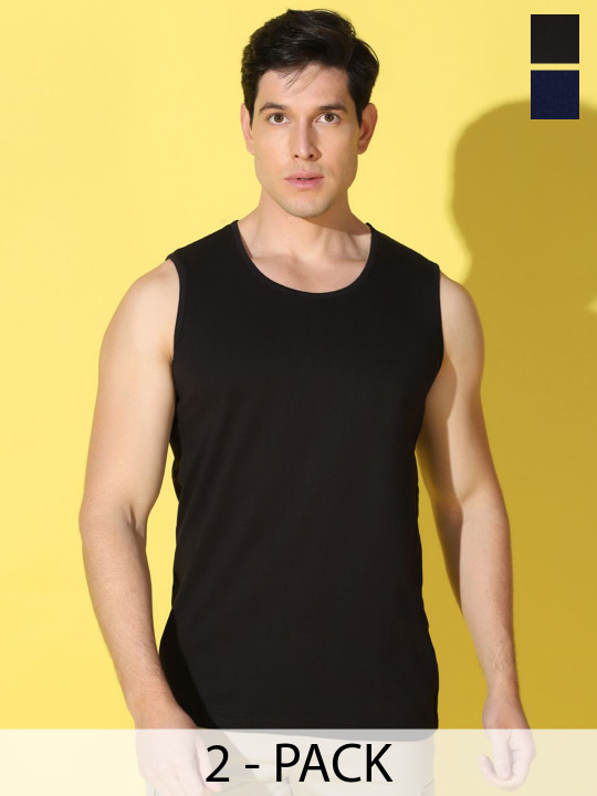 WOOSTRO Men Pack Of 2 Printed Super Combed Cotton Gym Vests