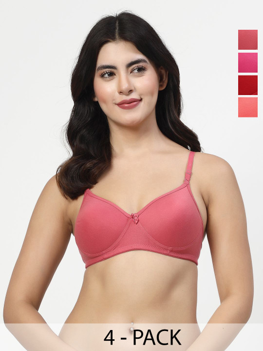 LILY Mfruomalg Pack Of 4 Full Coverage Seamless Lightly Padded T-shirt Bra