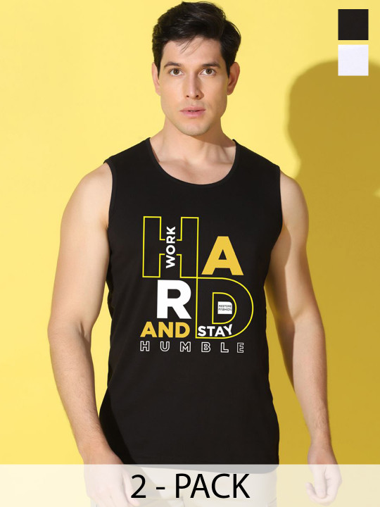 WOOSTRO Pack Of 2 Printed Combo Cotton Gym Vests