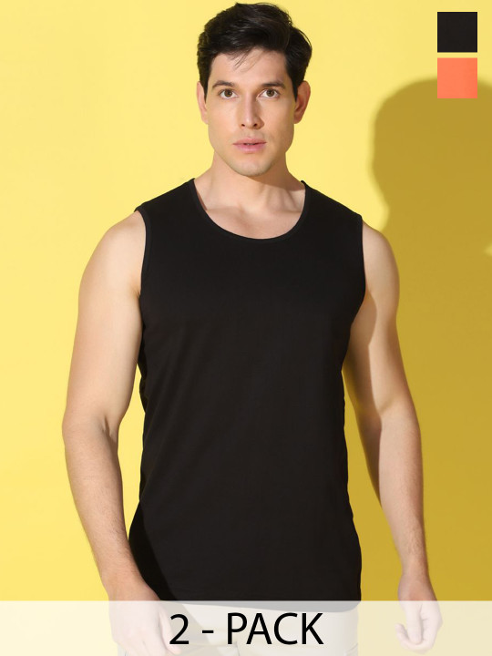 WOOSTRO Men Pack Of 2 Printed Super Combed Cotton Gym Vests