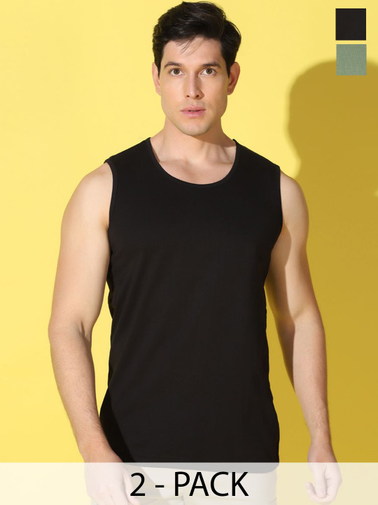 WOOSTRO Men Pack Of 2 Printed Super Combed Cotton Gym Vests