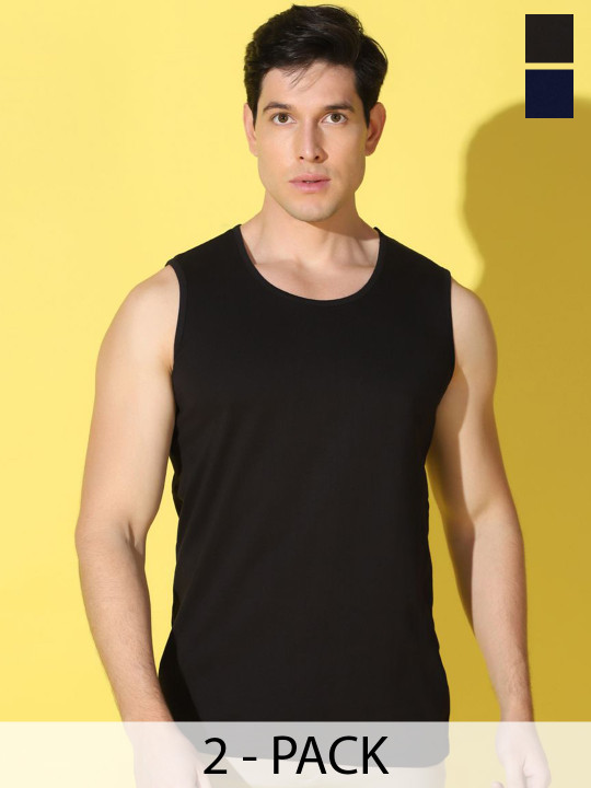 WOOSTRO Men Pack Of 2 Printed Super Combed Cotton Antimicrobial Gym Vests