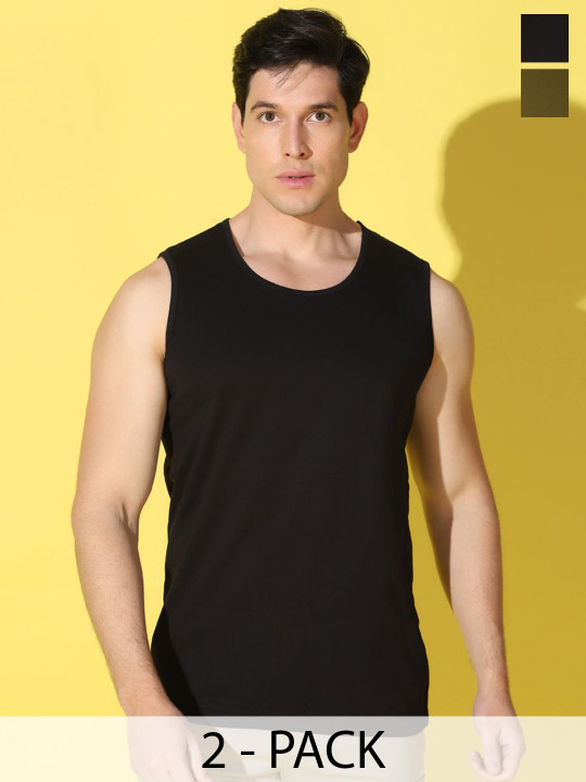 WOOSTRO Men Pack Of 2 Printed Super Combed Cotton Gym Vests