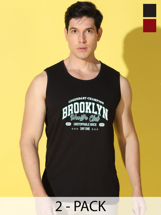 WOOSTRO Woostro Men Pack Of 2 Cotton Printed Gym Vest