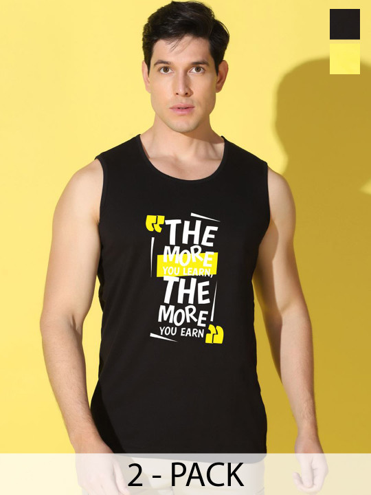 WOOSTRO Men Pack Of 2 Printed Pure Cotton Assorted Gym Innerwear Vests