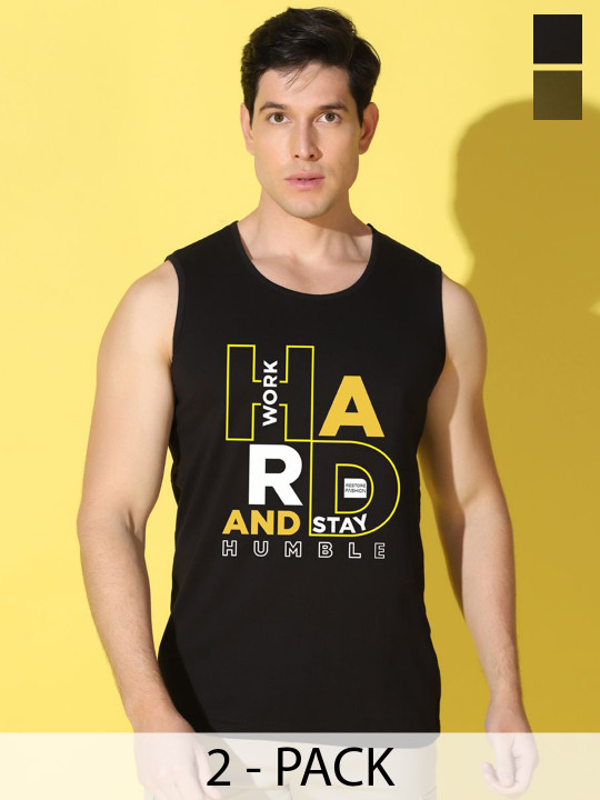 WOOSTRO Men Pack Of 2 Printed Cotton Antimicrobial Gym Vests