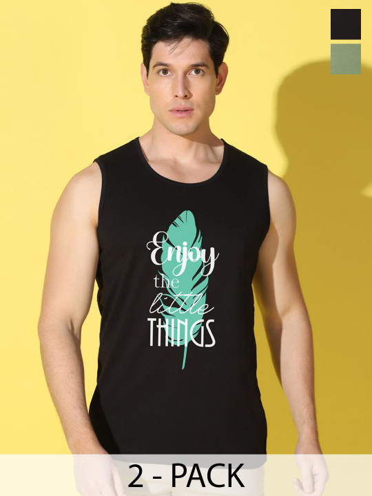 WOOSTRO Men Pack Of 2 Printed Combo Cotton Gym Vests