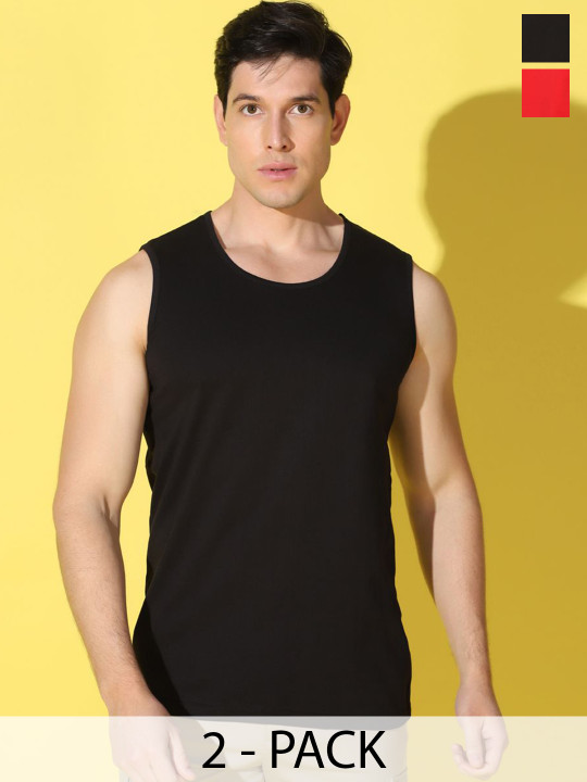 WOOSTRO Men Pack Of 2 Printed Combed Cotton Gym Vests