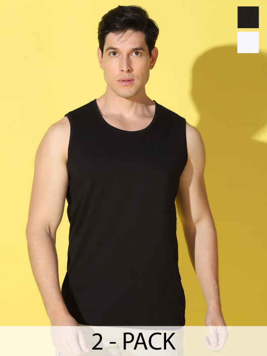 WOOSTRO Men Pack Of 2 Printed Super Combed Cotton Gym Vests