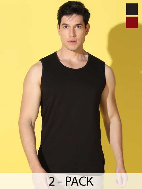 WOOSTRO Men Pack Of 2 Printed Combed Cotton Antimicrobial Gym Vests