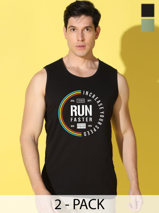 WOOSTRO Men Pack Of 2 Printed Super Combed Cotton Gym Vests