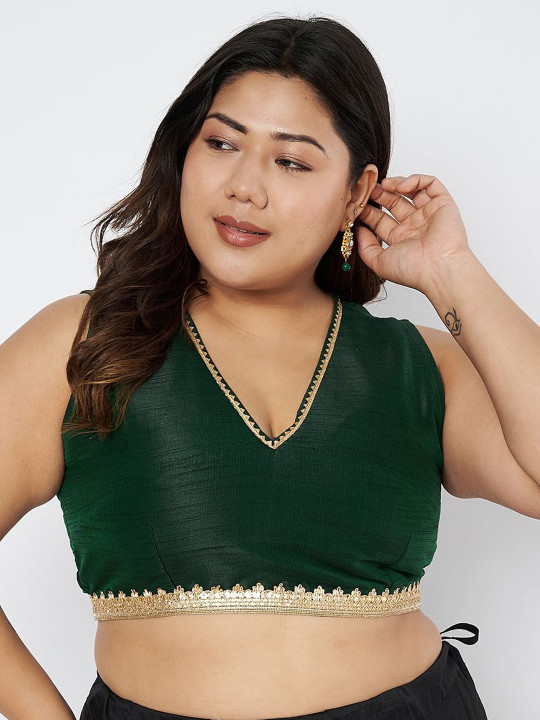 studio rasa Plus Size Embellished Zari Saree Blouse