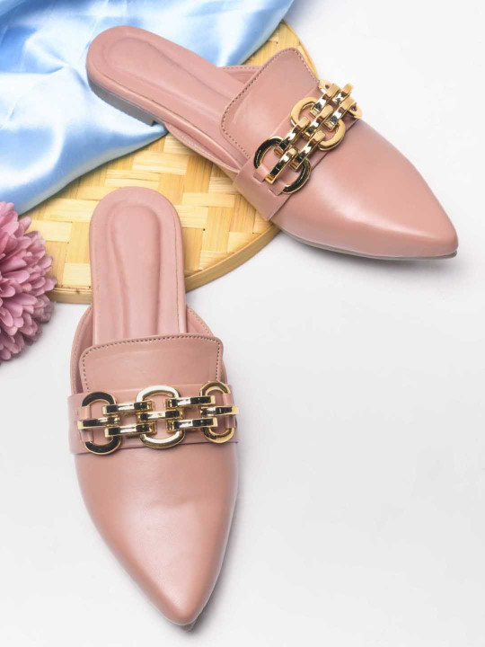 Froh Feet Women Pointed Toe Mules Flats withy Buckle