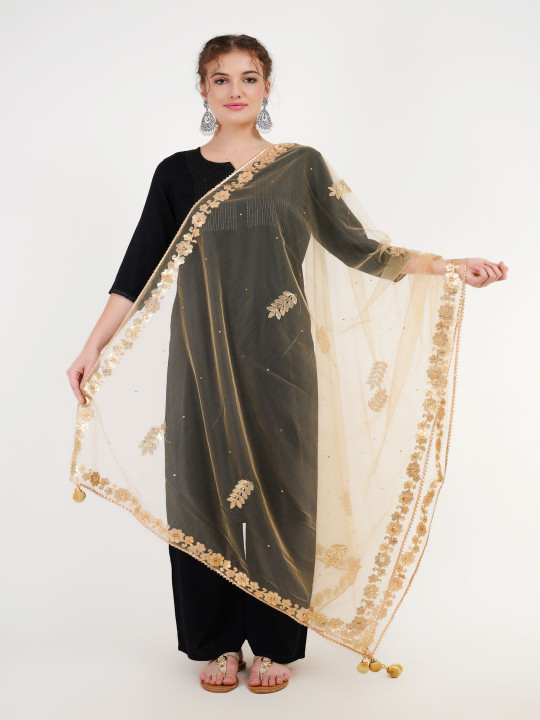 Karthav Fashion Floral Embroidered Sequinned Net Dupatta