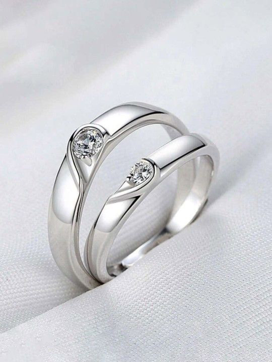 Ringzinnie Unisex Set Of 2 Silver-Plated CZ Studded Adjustable Finger Rings
