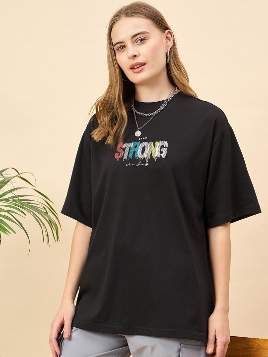 Mast & Harbour Women Printed Drop-Shoulder Sleeves T-shirt