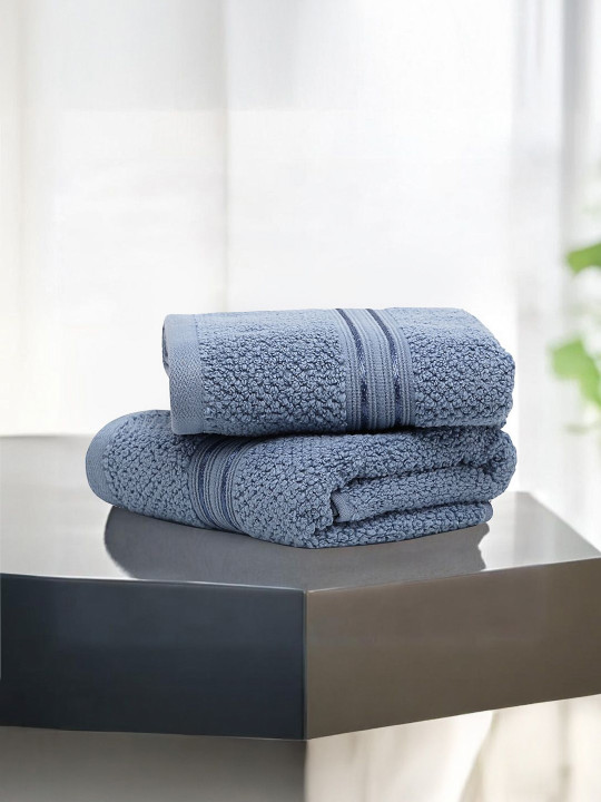 LANE LINEN Navy Blue 2 Pieces 575 GSM Pure Cotton Hand Towels