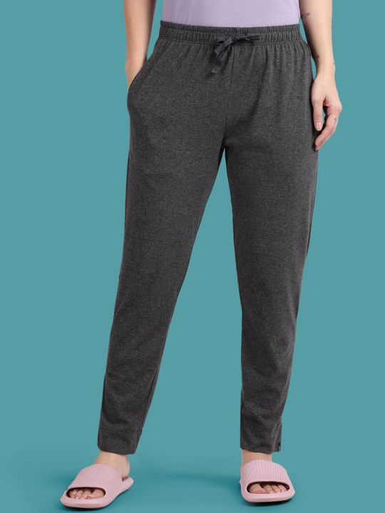 TWIN BIRDS Twin Birds Women Cotton Solid Charcoal Grey Mid-Rise Lounge Pant