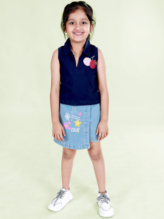 KiddoPanti Cropped Sleeveles T-Shirt With Skorts Clothing Set