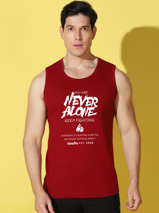 WOOSTRO Printed Gym Innerwear Vest VWS26 ALONE MAROON