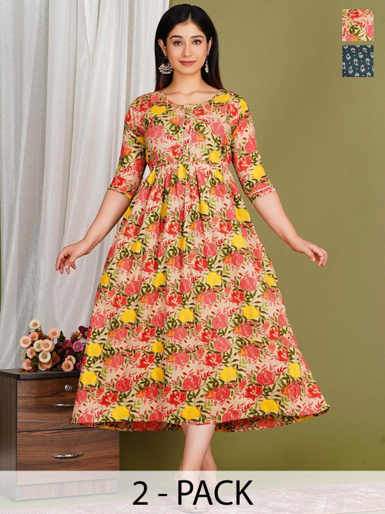 Moda Rapido Women Floral Printed Mirror Work Anarkali Kurta
