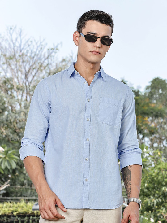Thomas Scott Premium Linen Spread Collar Slim Fit Casual Shirt