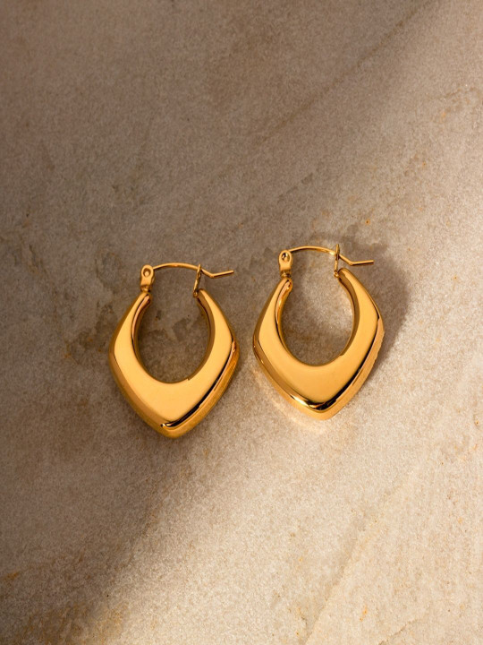 DIMPLERY Stainless Steel Gold-Plated Contemporary Shaped Hoop Earrings