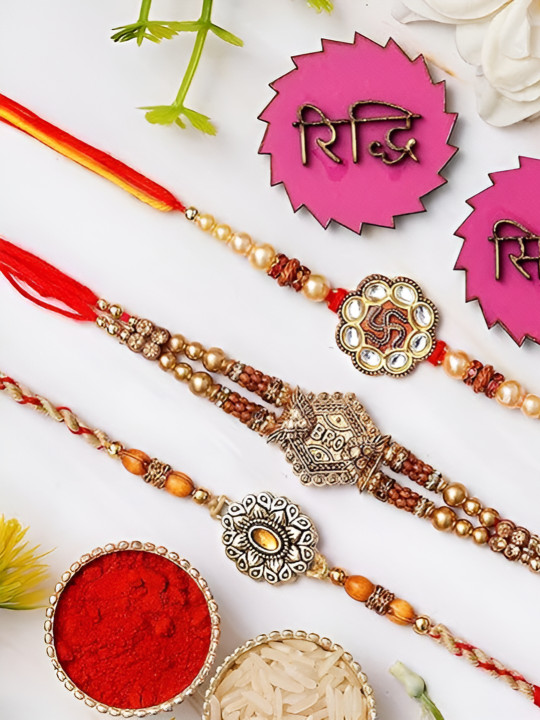 Webelkart 6-Pcs Rakhi & Roli Chawal With Greeting Card