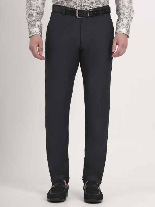 JB STUDIO Men Solid Slim Fit Mid-Rise Flat-Front Formal Trousers