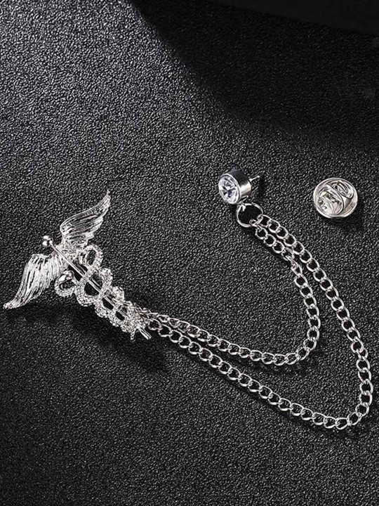 Curren Silver-Plated Zircon Studded Brooch