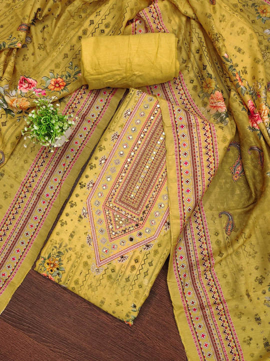 KALINI Floral Printed Sequinned Unstitched Dress Material
