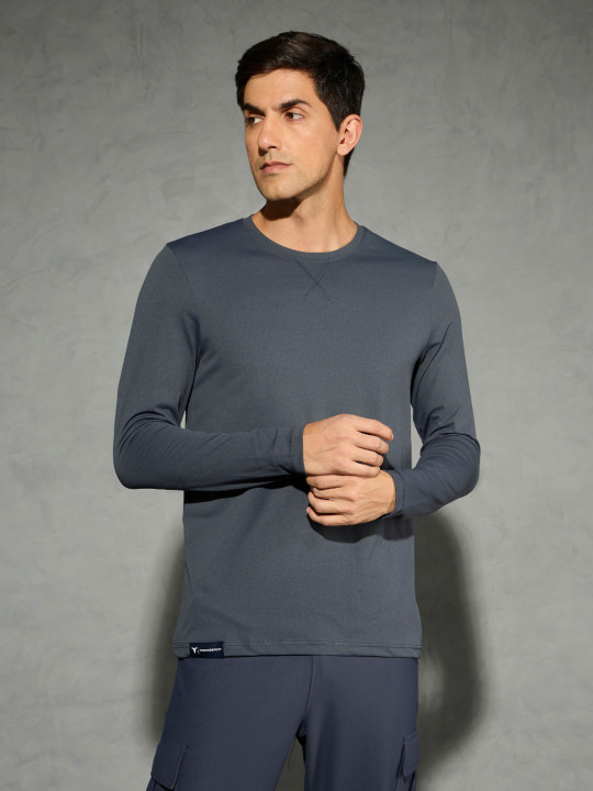 Technosport Men Solid Slim Fit Round Neck Sports T-shirt with Cotflex