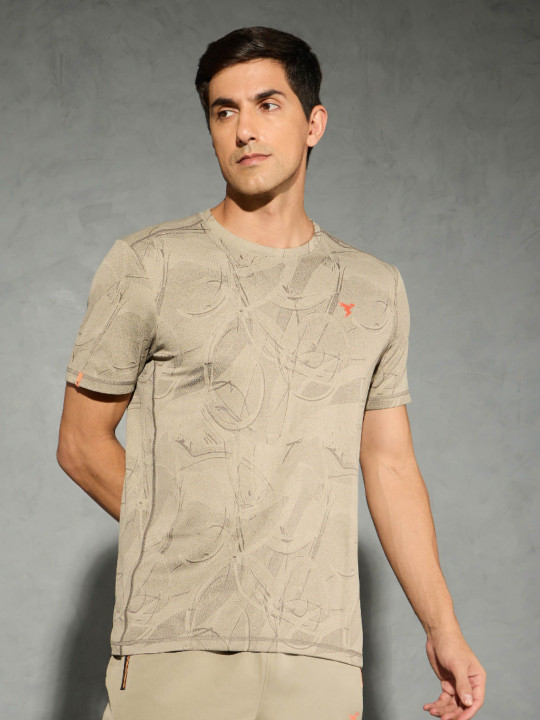 Technosport Men Jacquard Slim Fit Round Neck Sports T-shirt with DOUBLE COOL