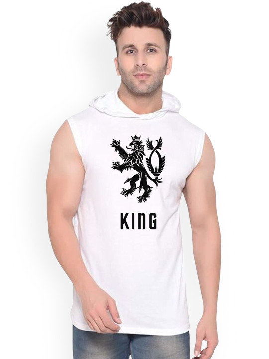 Fashnobic King Printed Hooded Gym Vest - K__Print-151_gym_vest White M