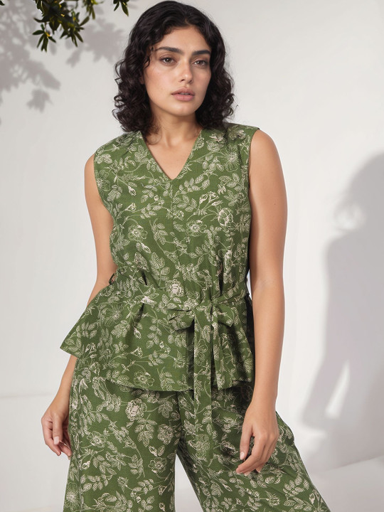 Fashfun Women Floral Print Linen Top