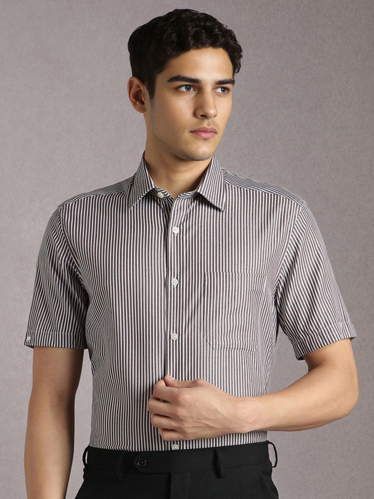 Louis Philippe Men Micro Checks Striped Formal Shirt