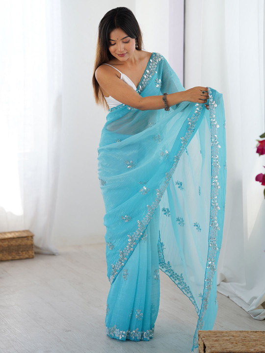 Anouk Embellished Beads and Stones Pure Chiffon Designer Saree