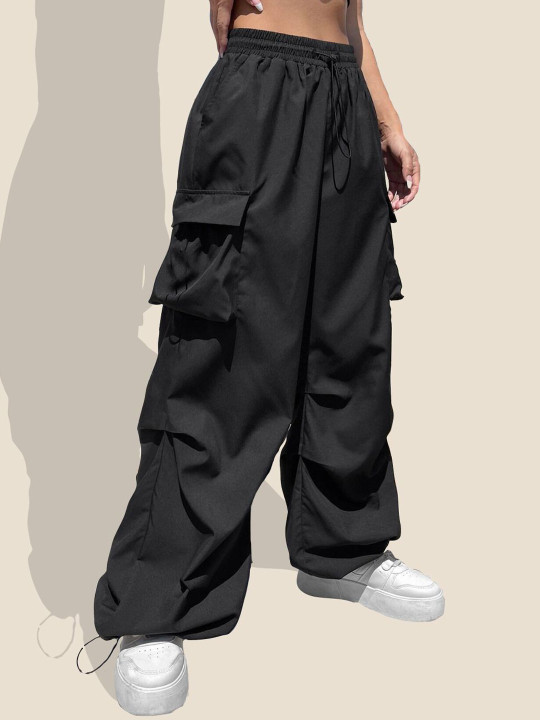 QIOA Women Relaxed Loose Fit High-Rise Wrinkle Free Parachute Trousers
