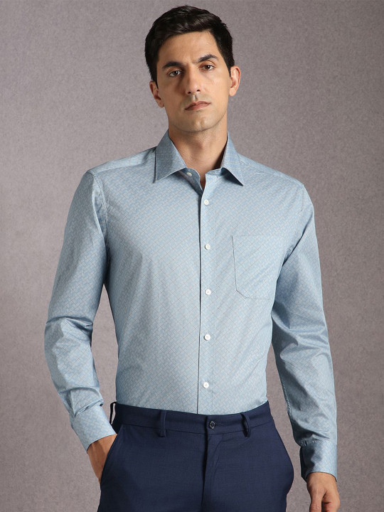 Louis Philippe Geometric Printed Long Sleeves Pure Cotton Formal Shirt