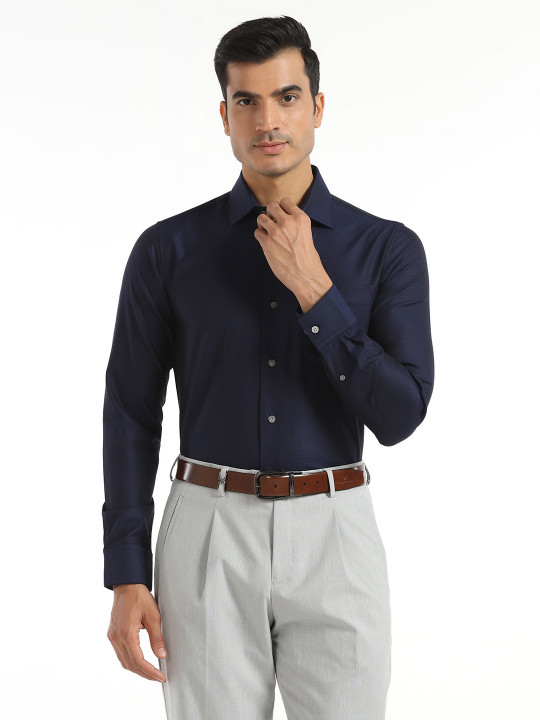 Blackberrys Slim Fit Textured Spread Collar Cotton Formal Shirt