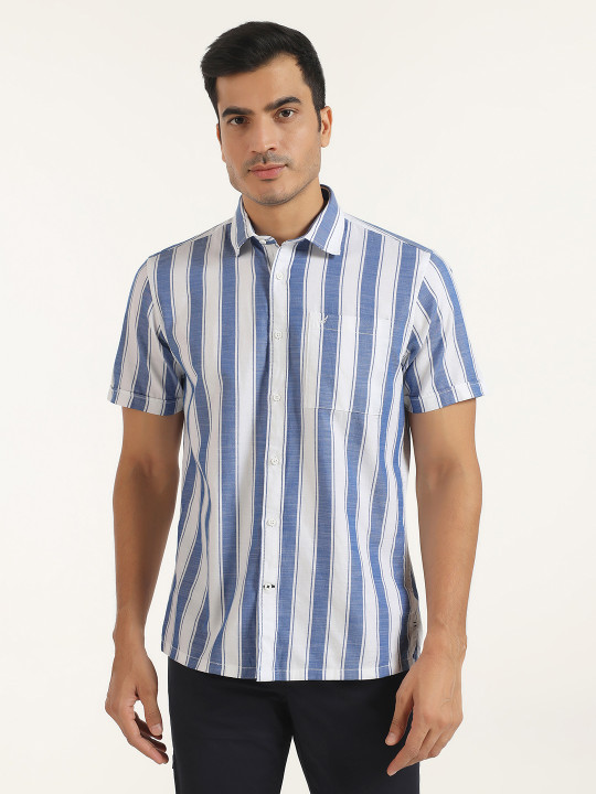 Blackberrys Striped Spread Collar Slim Fit Cotton Shirt