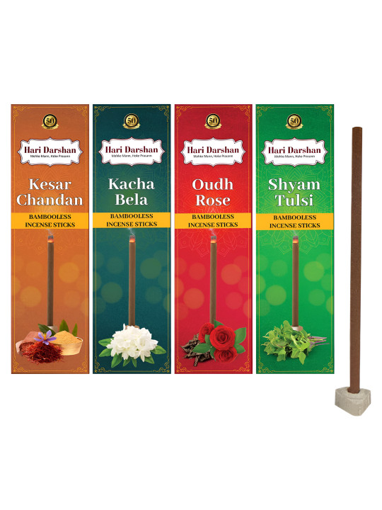 Hari darshan Hari Darshan Pack of 4 Bamboo Less Incense Sticks- 30 Sticks Each