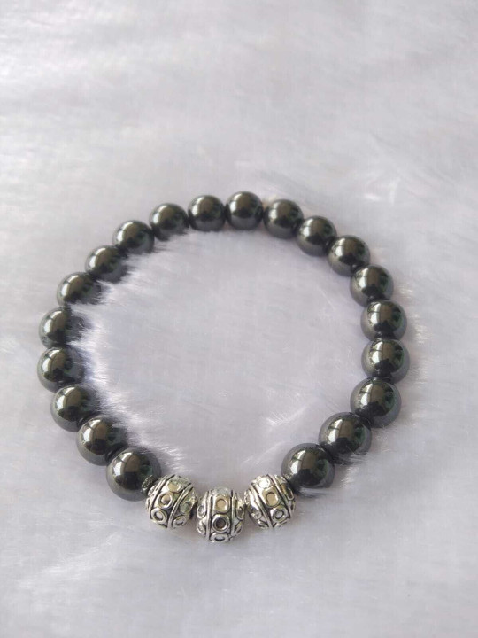Sukhad Hematite Beaded Protection & Grounding Charm Elasticated Bracelet