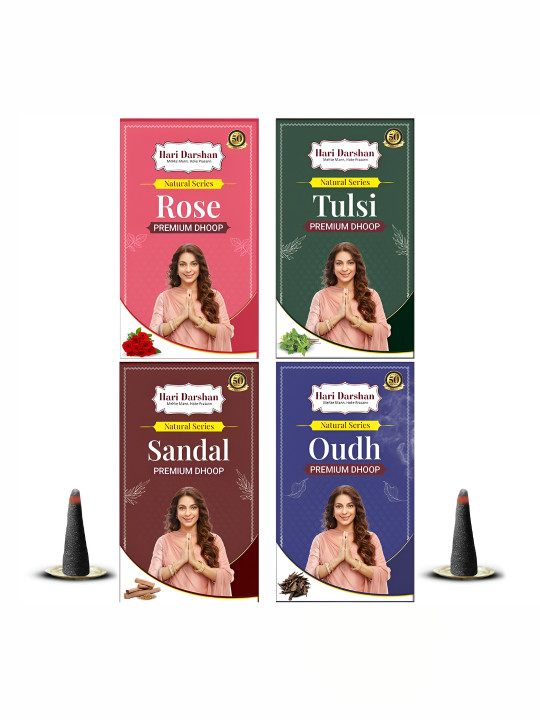 Hari darshan Hari Darshan Pack of 4 Premium Oudh Tulsi Rose Sandal Natural Wet Dhoop-100g Each