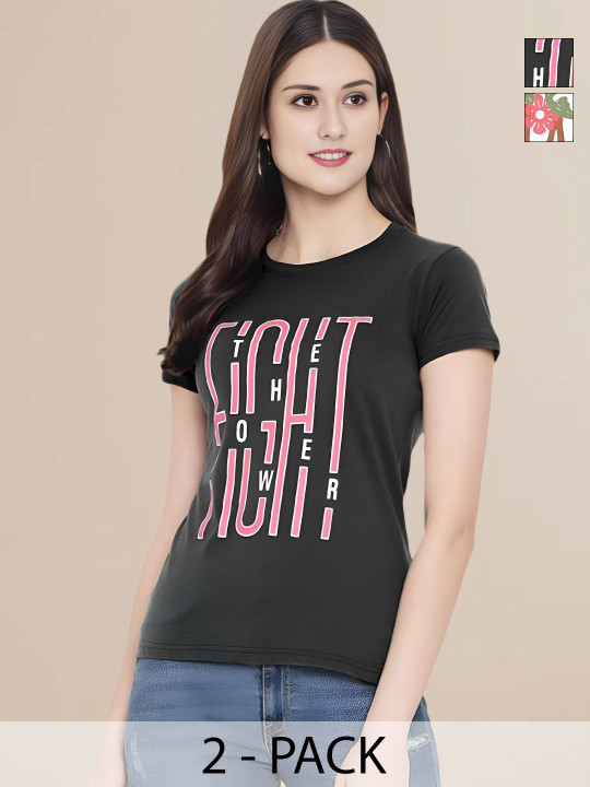Mast & Harbour Women Pack of 2 Typography Printed Cotton T-shirt