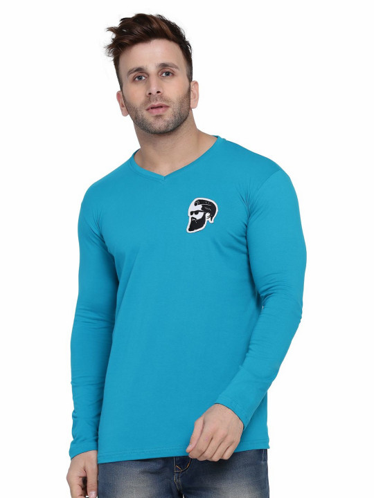 BEYOU FASHION Men V-Neck Applique Slim Fit T-shirt