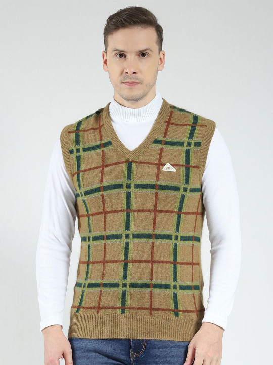 Monte Carlo Men Checked Printed Woollen Pullover