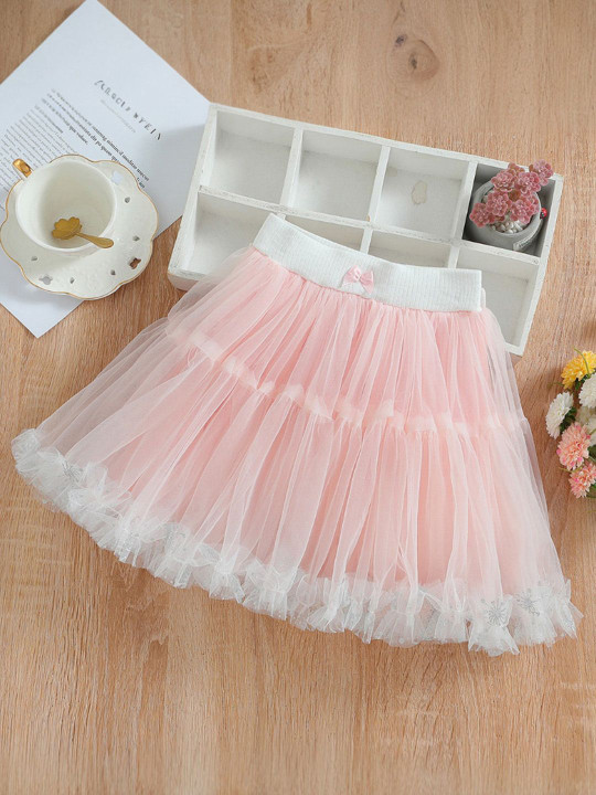 INCLUD Girls Mesh Overlaid Ribbed Waistband Flared Above Knee Tutu Skirt